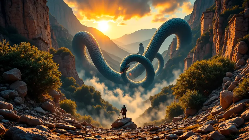 Python the serpent coils around Delphi’s spring, awaiting Apollo.