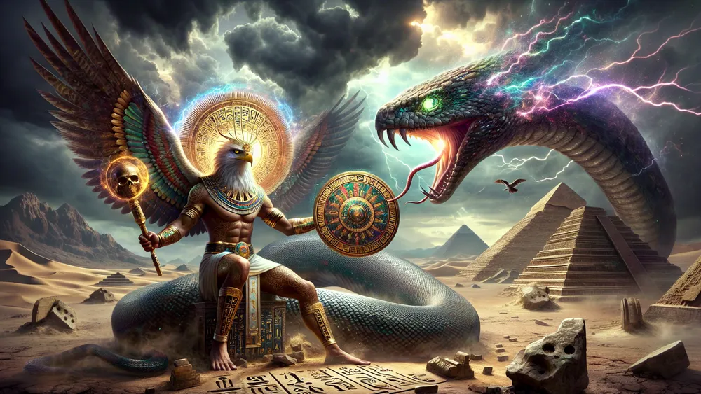 Ra Battles Apophis In An Apocalyptic Egyptian Mythological Scene