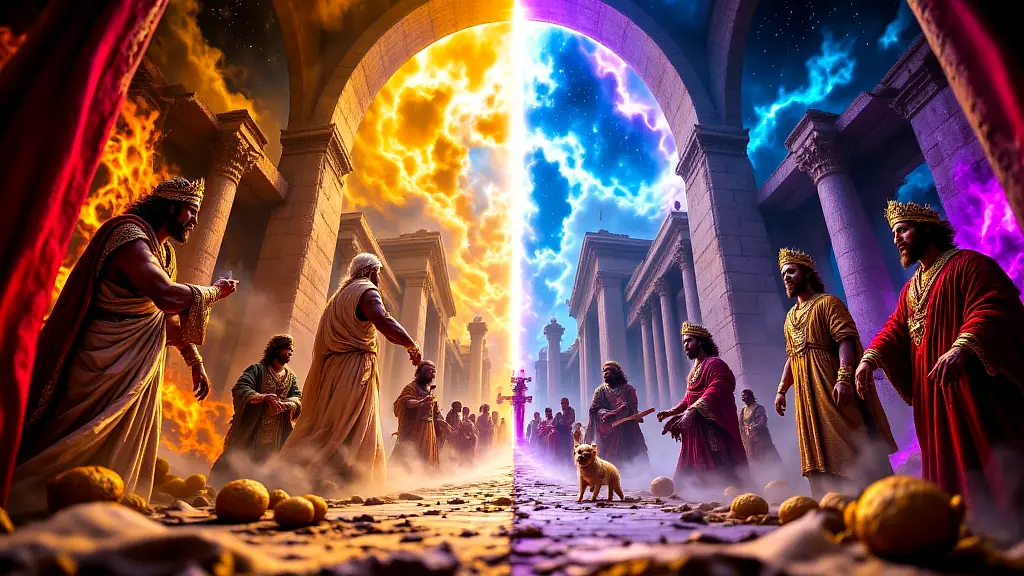 Roman and Greek myths shaping Christianity in vibrant clash.