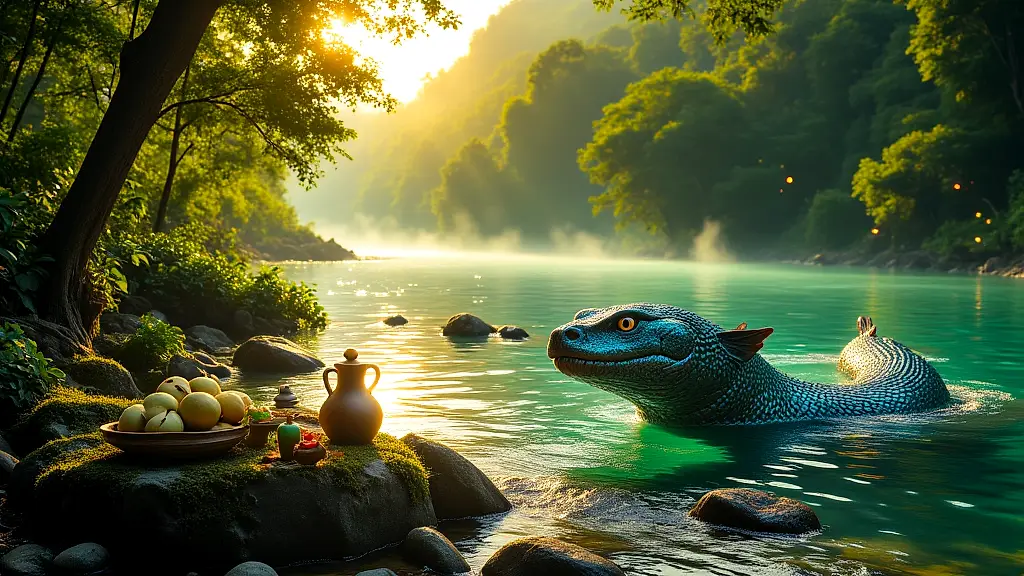 Sacred riverside offering to Simbi, the serpentine water spirit.