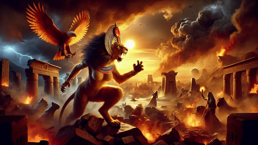 Sekhmet And Ra In An Apocalyptic Egyptian Landscape