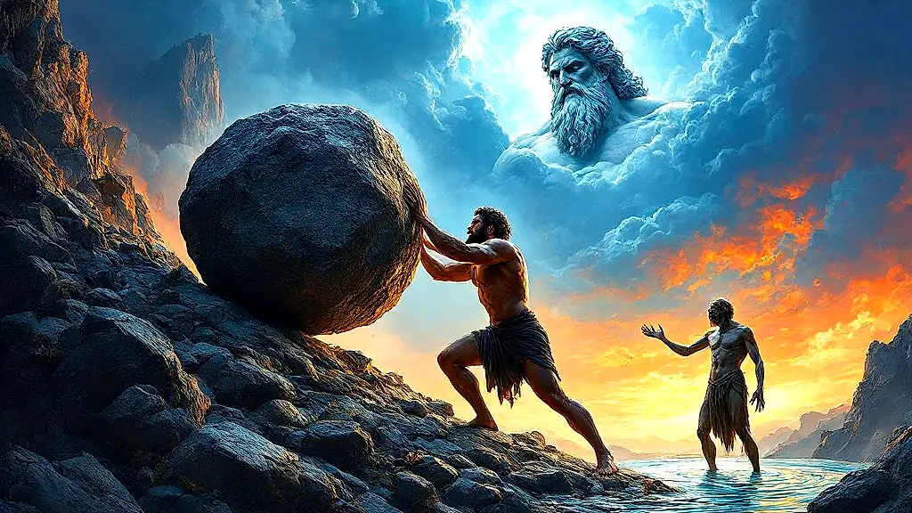 Sisyphus and Tantalus suffering eternal Greek mythological punishments.