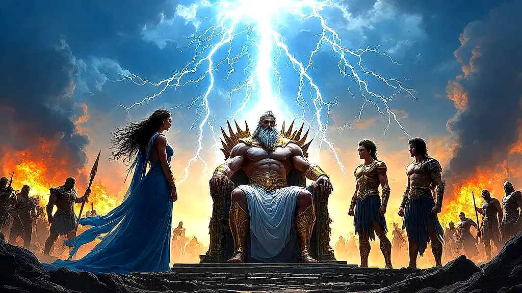 Styx and her children swear loyalty to Zeus.