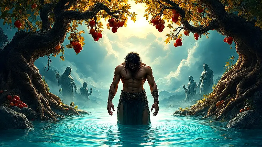 Tantalus eternally tormented by unreachable water and fruit.