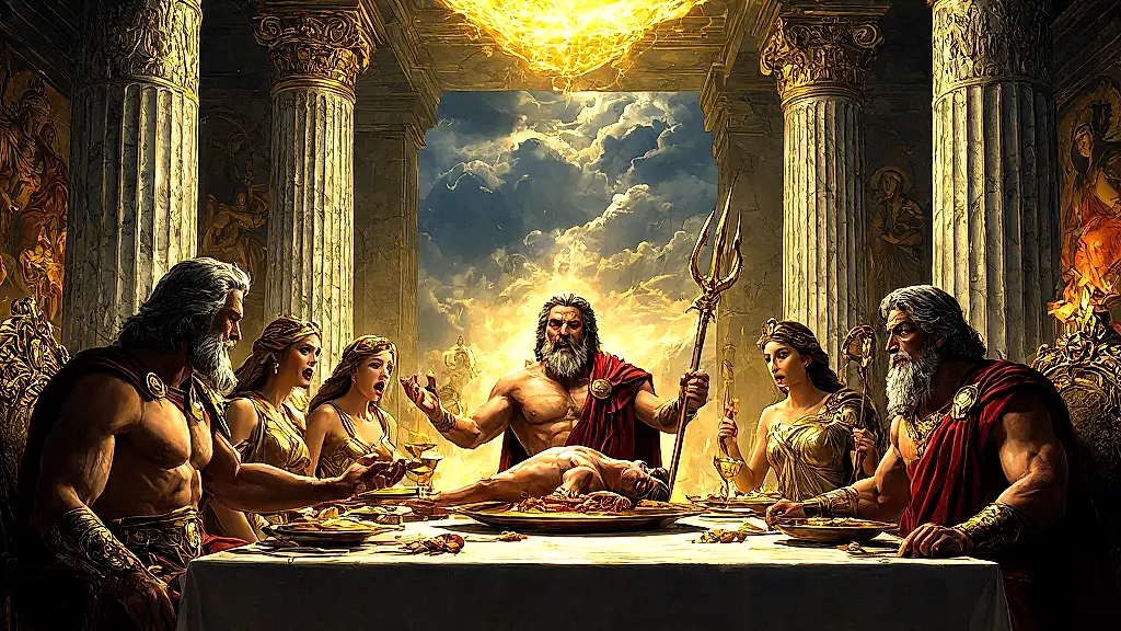 Tantalus serves Pelops to the horrified Olympian gods.