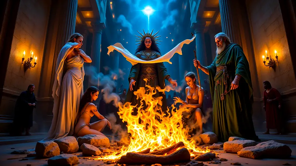 The Three Fates prophesize Meleager’s fate by a hearth.