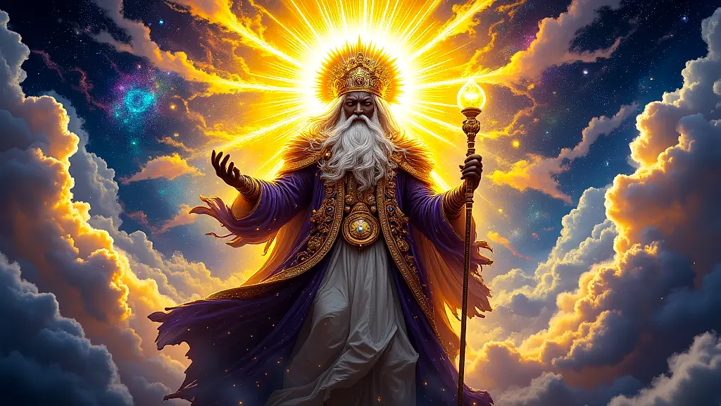 uThixo, a towering African deity, radiates cosmic power.