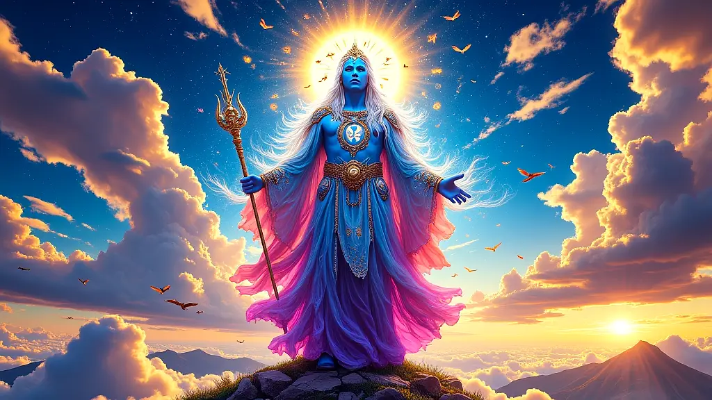 Waaq, the luminous Sky God, standing in celestial glory.