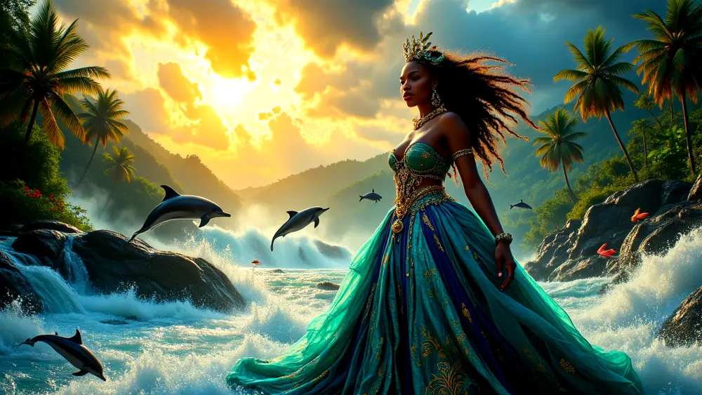 Yoruba Water Goddess Yemoja In Majestic Riverscape