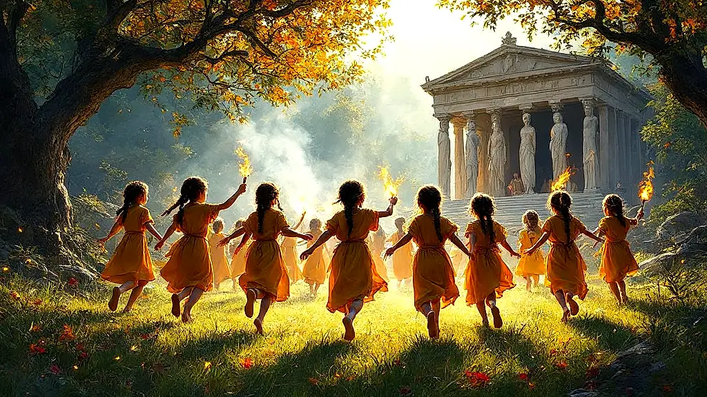 Young Athenian girls dancing as bears in Artemis' sacred grove.