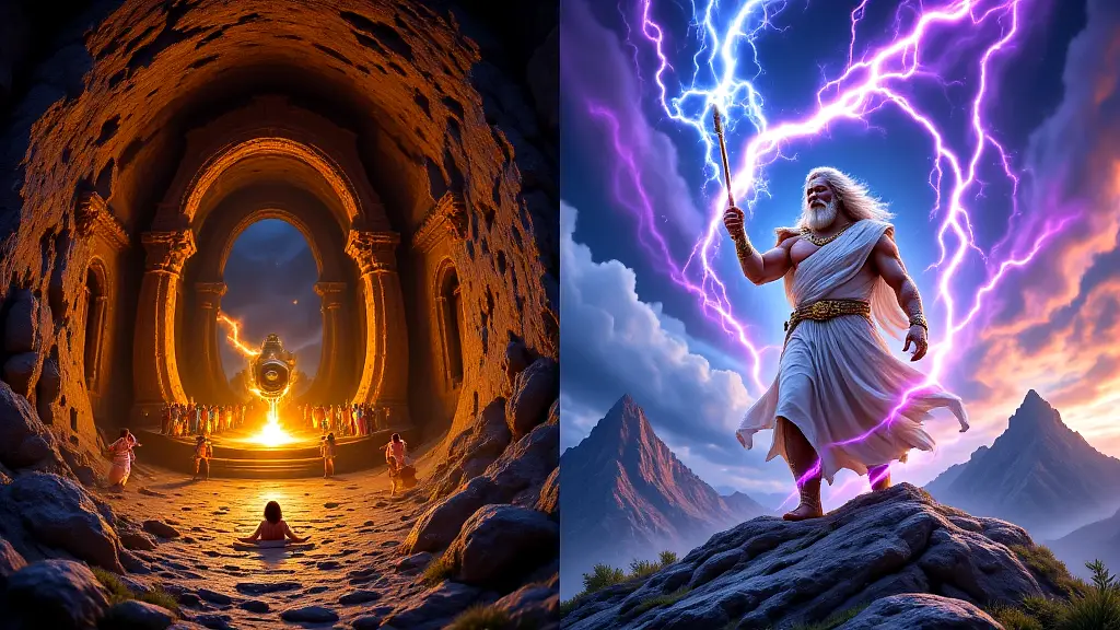 Zeus's rise from hidden infant to thunder-wielding king of gods.